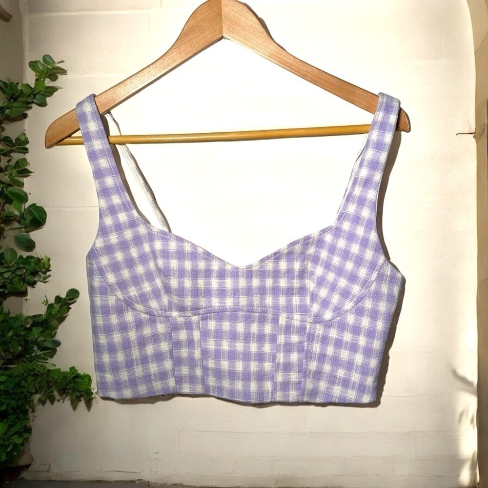 NWT ZARA GINGHAM LAVENDER PASTEL CROPPED  TOP coquette M